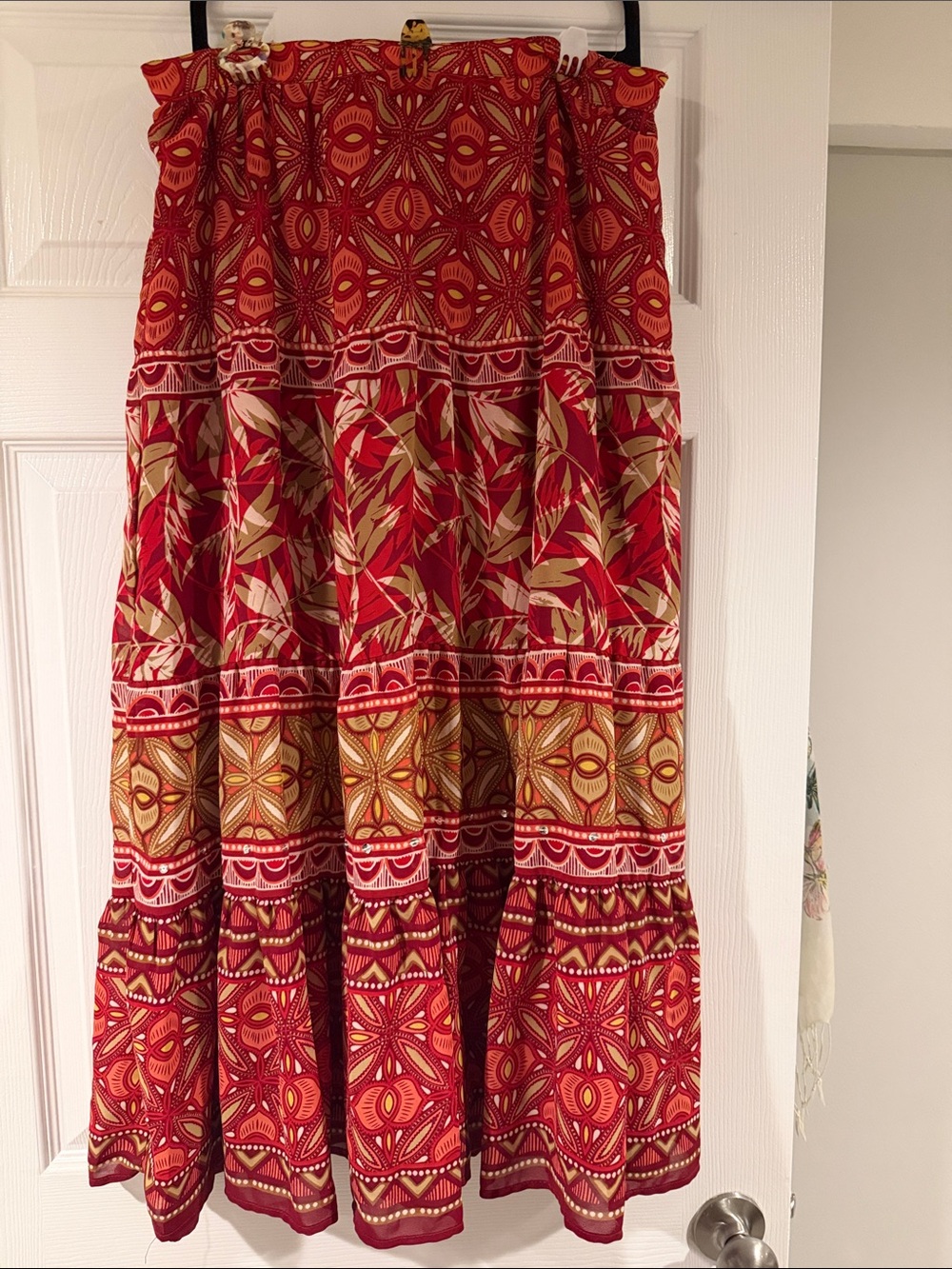 JM Collection Red Patterned Tiered Maxi Skirt size 12